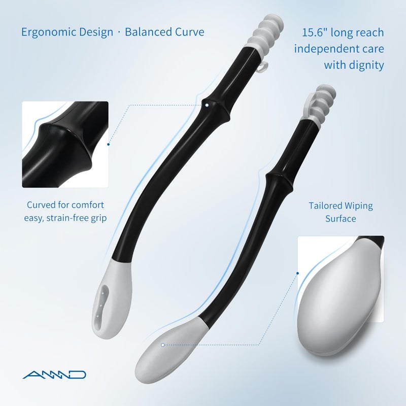 ANNND Bottom Buddy Wiping Aid – Upgraded Toilet Tissue Aids Wand for Wiping Bottom, 15.6" Long for Elderly, Overweight, Pregnant, and Limited Mobility, Grey - Image 3